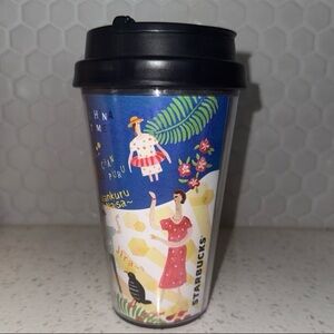 Starbucks Tumbler with Blue and Yellow Art